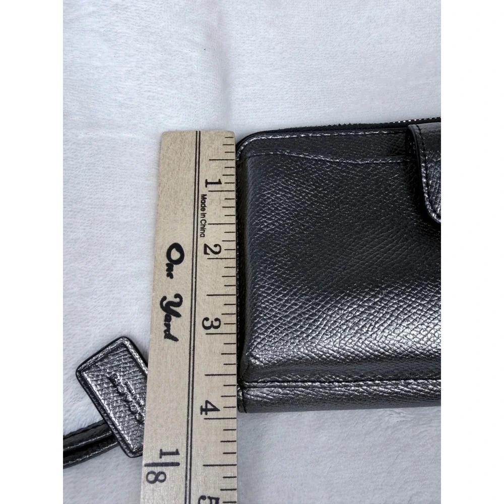 Coach Metallic Gunmetal Silver Pebbled Leather Zip Around Wristlet Wallet Clutch